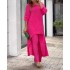 Spot European and American plus size women's clothing 2023 new fashion cotton and linen loose irregular long sleeved top two-piece set