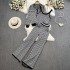 Fashion suit women's round neck jacquard knitted cardigan jacket vest three piece set high waist slimming straight leg wide leg pants