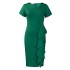 D519 foreign trade plus size women's clothing 2024 new short sleeved solid color bag hip ruffled high waist Tongle African dress