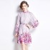 Real time spot new 2024 spring style retro temperament elegant stand up collar waist slimming print large swing dress