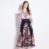 Real time stock | 2024 early spring retro palace style V-neck single breasted lantern sleeve cinched waist long dress