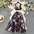 European vacation style set, women's short camisole vest, retro printed long A-line skirt, fashionable two-piece set