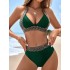 Cross border 2024 European and American new hardware elastic band solid color splicing Amazon bikini high waist split swimsuit for women