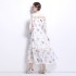 Actual shooting of 2024 autumn court style floral print stand up collar hollowed out single breasted long dress in stock