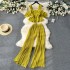 Holiday set for women 2023 new sweet ruffled edge off shoulder suspender chiffon shirt with drooping pleated wide leg pants