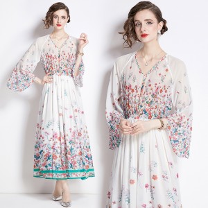 2024 V-neck printed chiffon print dress