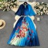 European plus size women's clothing with high-end printing, heavy nail bead pleating, long dress, pleated skirt, elegant dress for women