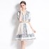 Real time spot summer clothing new retro French floral V-neck short sleeved waist cinching dress