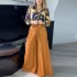 In stock 2024 Spring European and American New Cross border Women's Commuter Long sleeved Shirt High Waist Strap Wide Leg Pants Set