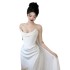 French strapless light wedding dress 2024 new bride simple satin high-end feeling outdoor veil fish tail white dress