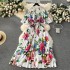 European plus size women's clothing with high-end printing, heavy nail bead pleating, long dress, pleated skirt, elegant dress for women