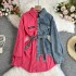 Cowboy patchwork lapel dress autumn and winter new Korean version waist cinching slimming irregular mid length shirt 480g