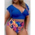 2022 New Cross border European and American Fat Granny Large Size Split Bikini with ruffle edge print high waisted swimsuit for women