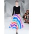 Real time spot French socialite temperament long sleeved knitted patchwork printed skirt high waist slimming dress special offer