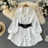 Unique petite lace up waist cinching dress for autumn women, exuding a sense of luxury and exquisite temperament. Long sleeved white shirt dress