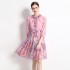 Real time spot new socialite temperament chiffon printed waist cinched lantern sleeve dress