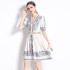 Real time spot summer clothing new retro French floral V-neck short sleeved waist cinching dress