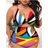 2022 new European and American Amazon one-piece fat woman plus size bikini print gathered hollow tight swimsuit for women