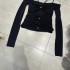 Vietnamese niche long sleeved t-shirt deconstructed with cross straps, off shoulder base, inner layer, outer layer, top A3 # 8913