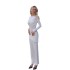 2024 European and American style cross-border women's clothing new solid color fashionable slim fit round neck long sleeved pleated bag hip long dress