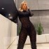 Cross border foreign trade new women's European and American style jumpsuit slim fit long sleeved sexy plush see through slimming jumpsuit