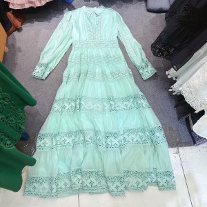 Australian fashionable, luxurious, elegant V-neck lace pleated waist slimming long skirt temperament dress D1 # 6601