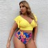 2022 New Cross border European and American Fat Granny Large Size Split Bikini with ruffle edge print high waisted swimsuit for women