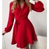 2024 Autumn Cross border Trendy European and American Women's Foreign Trade Autumn Style Temperament One piece Color blocked Lace up Dress