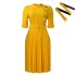 D433 independent station foreign trade women's clothing 2023 autumn and winter new item African temperament solid color pleated button foreign trade dress