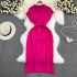 2023 Summer French Retro Style Polo Collar Loose Waist Strap A-line Knitted Dress Casual Long Dress