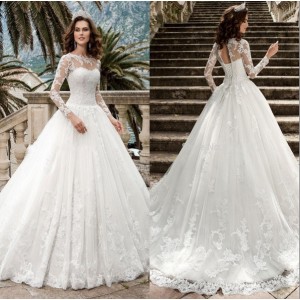 Foreign trade wedding dress 2024 new Amazon export long sleeved lace slimming will temperament trailing bride wedding dress female