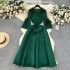 European court style dress for women with a design sense, tassel V-neck slim fit long three bedroom pleated flared sleeve dress for women