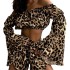 Summer new European and American style women's one shoulder flared long sleeved leopard print short top shorts two-piece set