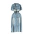 Retro Hong Kong style denim dress for women in the summer of 2024, with a high-end temperament and a slimming waist. Medium length skirt