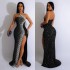 C6365 Cross border AliExpress Amazon Europe and America Fashion Women's Wear Solid Color Hot Diamond sequin Sleeveless Long Dress