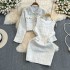 Autumn and winter small fragrant style coarse woolen coat two-piece set fashionable V-neck waist cinching slimming sleeveless A-line camisole skirt