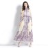 Spring and Autumn Palace Style Retro High End Printed Chiffon Dress for Women, with a cinched waist and slimming effect, single breasted, socialite long skirt