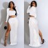 C6861 Cross border AliExpress Amazon Europe and America Fashion Women's Wear Solid Color Mesh Hot Diamond Long Sleeve Long Skirt Two Piece Set