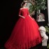 One shoulder red wedding dress 2024 new bride knot with axis aligned, plus size slimming princess, simple spring and summer