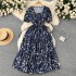 Summer vacation style retro niche design printed dress with women's waist cinched and wide swing A-line fairy long skirt