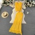 Gentle style hollow out set women's summer round neck sleeveless top+mid length tassel wrapped hip skirt two-piece set