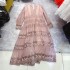 Australian fashionable, luxurious, elegant V-neck lace pleated waist slimming long skirt temperament dress D1 # 6601