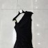 Summer sloping shoulder suspender waist cinching temperament, little woman dark style bag body slimming dress A1 # 8180