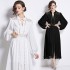 Real time spot autumn outfit new deep V-neck lantern sleeves lace lace lace lace up patchwork long dress