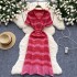 Light luxury and high-end striped knitted dress for women in summer, V-neck hollow thin cut, breathable and slim design, long skirt