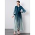 Factory direct sales of Miyake wrinkled gradient floral lace up jacket+versatile artistic straight tube skirt in stock 9839