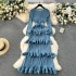 High end banquet dress, high-end light luxury, niche ruffle edge cake skirt, heavy-duty pleated slim fit long dress