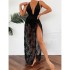 2024 New European and American Foreign Trade Beach Long Dress Bikini Lace Deep V Leakage Back Strap Sexy One Piece Swimsuit