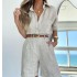 Cross border spot women's clothing 2024 new solid color fashionable casual long sleeved shirt belt shorts women's suit