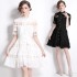 Real time spot spring clothing new palace style standing collar hollowed out single breasted short sleeved dress